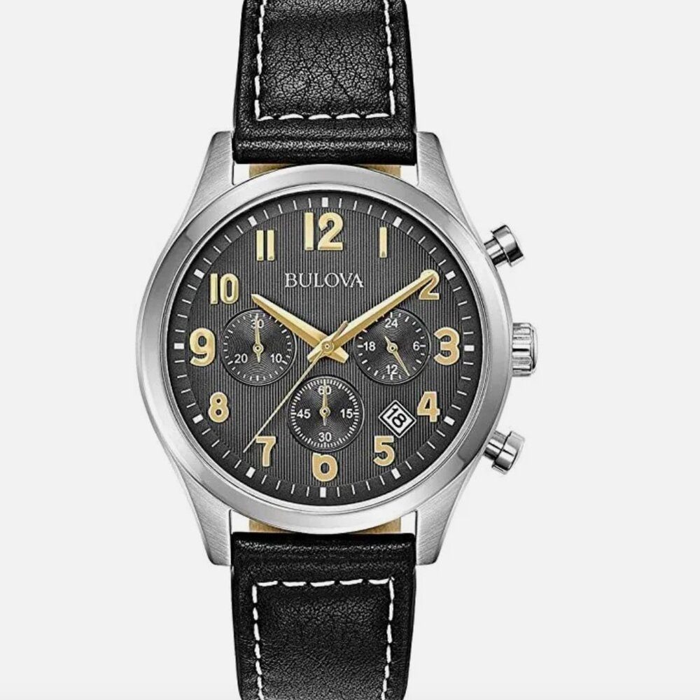 Black Leather Men's Calendar Bulova Watch